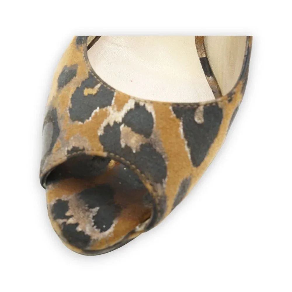 JIMMY CHOO WOMENS LEATHER ANIMAL‎ LEOPARD CHEETAH SLINGBACKS SHOES EUR 38 / US 8